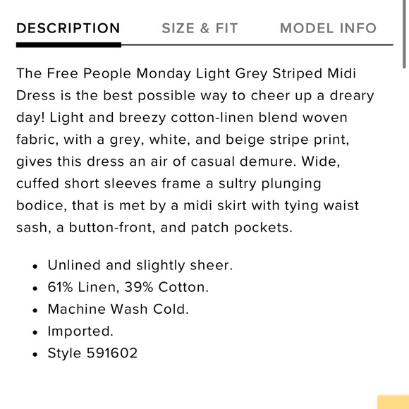 Free People linen Monday striped tie waist midi dress - Picture 8 of 8